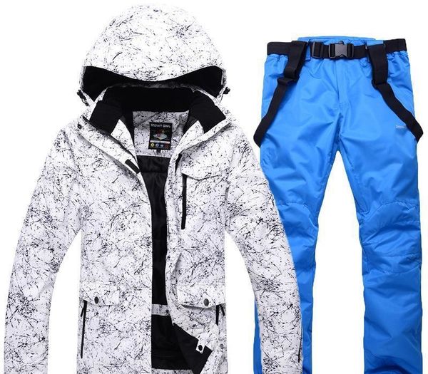 

2pcs sets mens skiing winter thick windbreaker tracksuits hooded anti water warm jackets pants, Gray