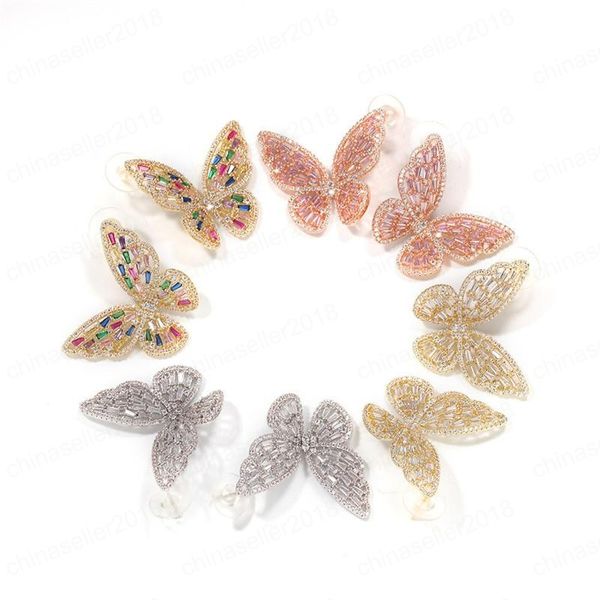 Heiße, trendige Damen-Ohrringe, vergoldet, glitzernde CZ-Schmetterlingsohrringe für Mädchen und Frauen, Hip-Hop-Schmuck, schönes Geschenk für Freunde
