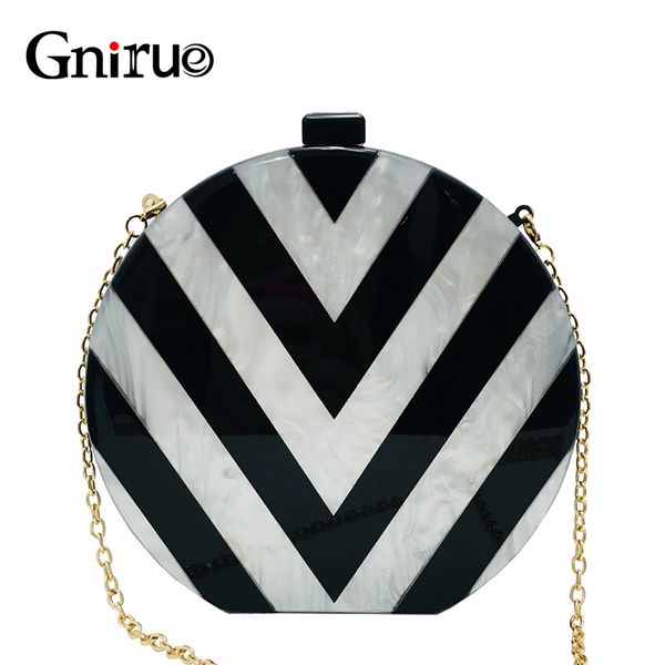 

female bag new black and white geometric stitching acrylic fashion clutch bag diagonal small round dinner