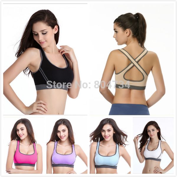 

wholesale 7colors women seamless racerback stretch athletic sports bras crop bra padded ing, White;black