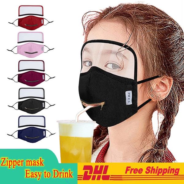 

In Stock Creative Zipper Kids Face Washable Reusable Covering Protective Face Masks Easy To Drink Popular Mouth Straw Drinking Mask FY9171 n