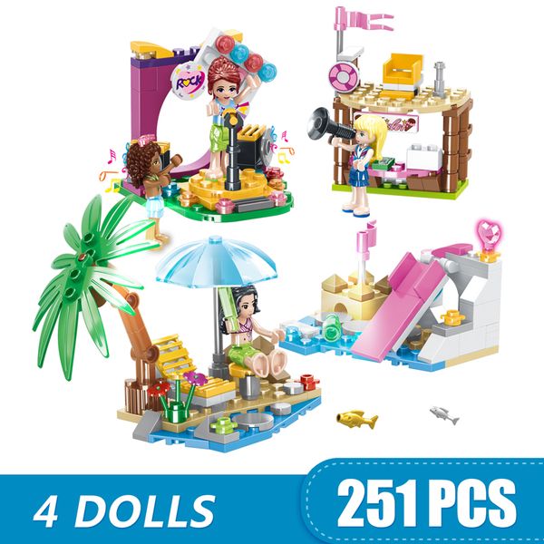 

building blocks bricks compatible legoing friends beach paradise 4 in 1 toys gift for girls boys children diy 251pcs