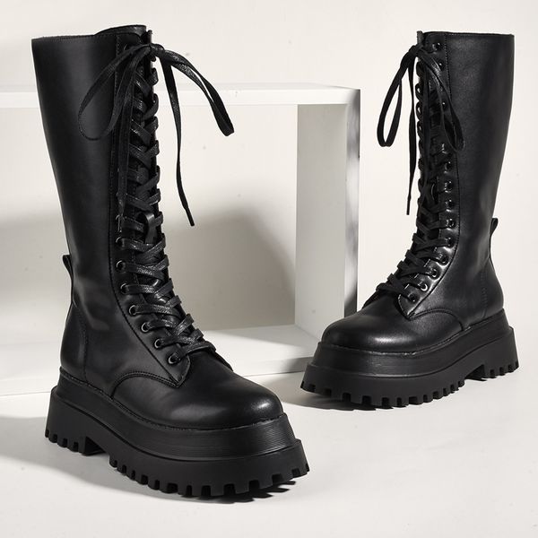 

boots long autumn for women punk platform black lace up femmes bottes