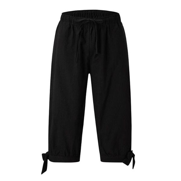 

men's pants medieval costume viking loose trousers knee-length large size #3l30, Black