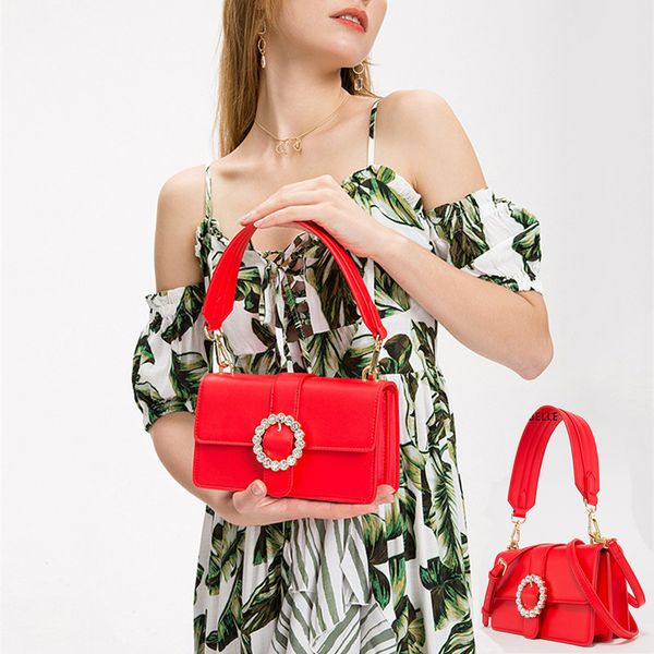 

fashion europe and america style women's handbag soft genuine leather rhinestones shoulder bag for women black red tote purse