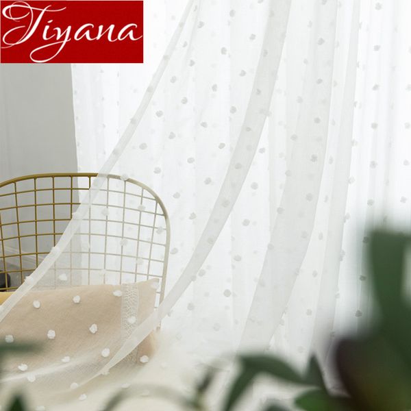 

white dots 3d curtain window bedroom sheer fabrics drape bay kitchen panel cortinas tulle curtain home decoration x568#30