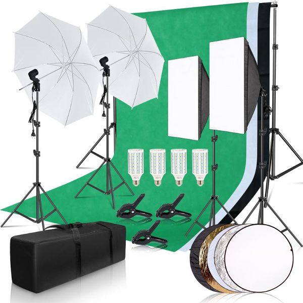 

pgraphy p studio softbox lighting kit with 2.6x3m background frame 3pcs backdrops tripod stand reflector board umbrella