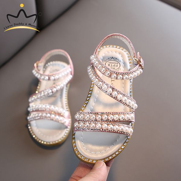 

sandals leather girls glitter pearls summer kids shoes pink gold princess children baby girl, Black;red