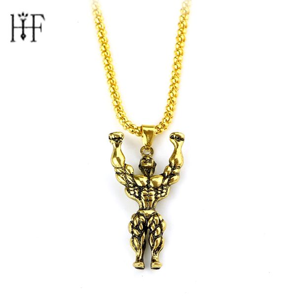 

silver color strong man bodybuilding necklace antique fitness jewelry necklace for men jewelry dumbbell pendant gym necklaces