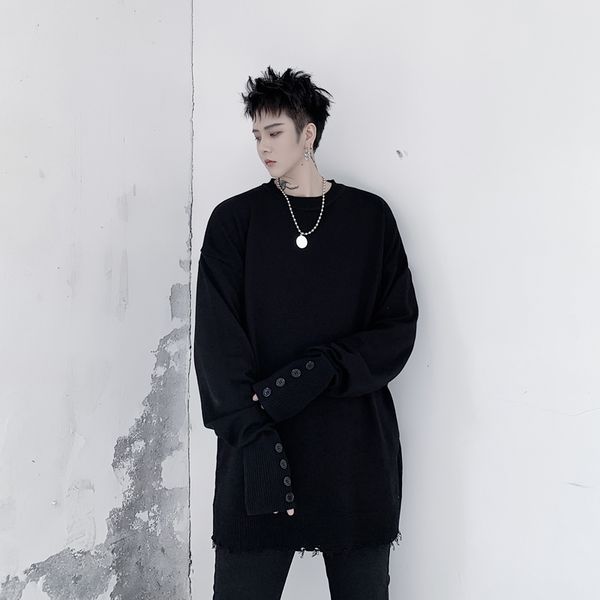 

2020 new men women white black button hole slim fit thin sweater male vintage fashion casual knitted pullover sweater