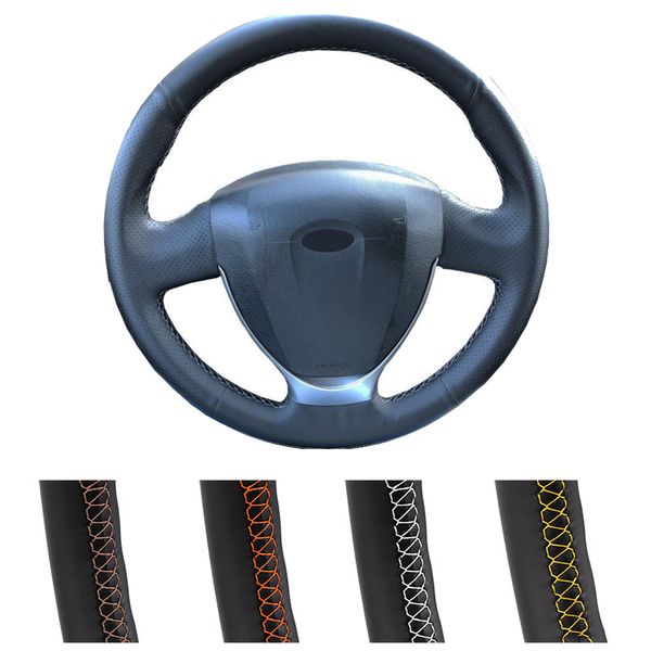 

car diy steering wheel cover black artificial leather for lada granta 2020-2020 priora 2 2013-2020 kalina 2