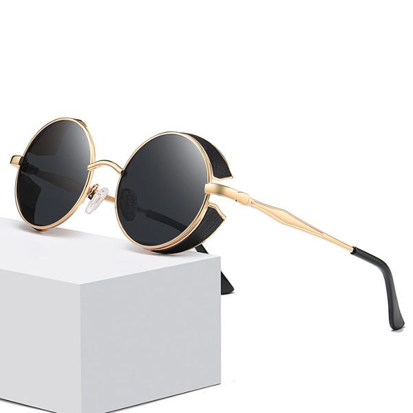 

new fashion vintage steampunk sunglasses men metal round steampunk uv400 unisex, White;black