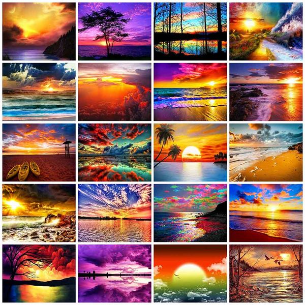 

wall art 5d diy diamond painting full square landscape diamond embroidery seaside sunset picture of rhinestone home decoration