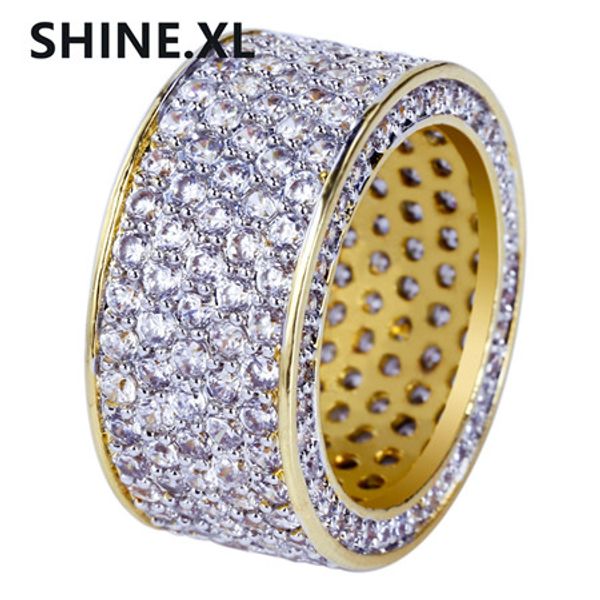 

New Style Hip Hop Rock Micro Pave Cubic Zircon Ring Full Iced Out Bling Copper Gold Color Rings For Male Jewelry