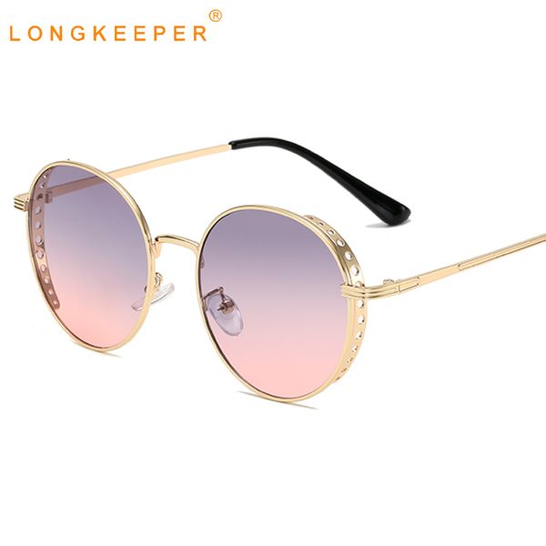 

retro round steampunk sunglasses men women brand designer metal frame gradient sun glasses female driving eyewear cool oculos, White;black