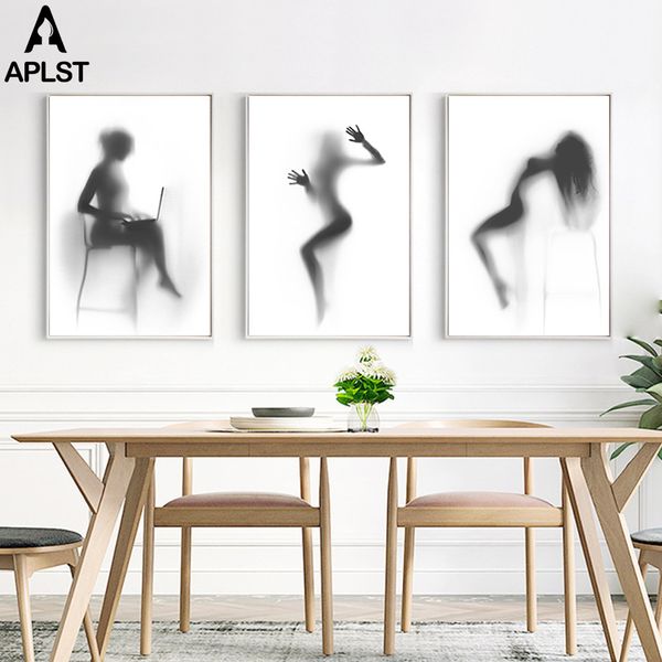 

nude woman ps bedroom decoration spray print painting on canvas naked girl in the shower hazy shadow wall art picture