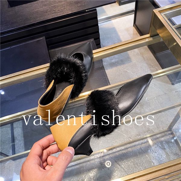 

2020 luxury new style all-match fashion single shoes active natural mink hair ladies high heels fdzhlzj, Black