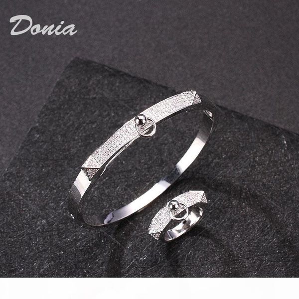 

donia jewelry european and american fashion exaggeration classic geometric micro inlay zirconia bracelet ring set women's bracelet ring, Black