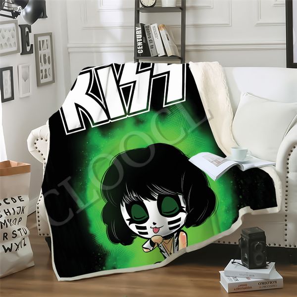 

cloocl factory wholesale kiss band anime blanket 3d print double layer casual sofa youth bedding throw fashion blankets
