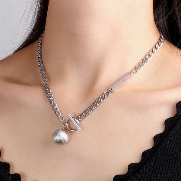 

fashion bar ball chain i miss you engrave bar bracelet titanium steel color frosted ball chain necklace lady jewelry gift, Silver