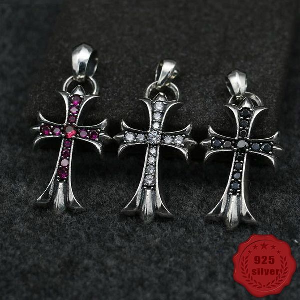 

s925 sterling silver pendant personality fashion simple cross inlaid stone letter shape punk street dance jewelry shape gift for lover