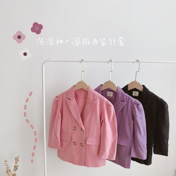 

2020 new style girls puff sleeve coat cotton autumn full sleeve baby girls jackets 1-6 years, Blue;gray