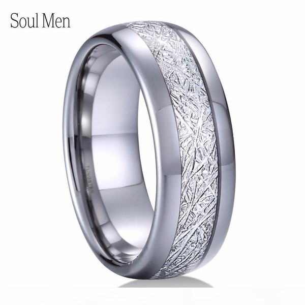 

8mm silver metal tungsten carbide ring with meteorite inlay shiny domed finish simple wedding ring for men size 8 to 13 j190715, Slivery;golden