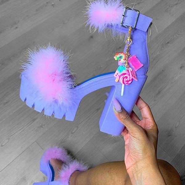 

sellers women shoes new furry sandals for women platform shoes furry high heels waterproof platform buckle woman sandals, Black