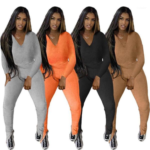 

2pcs sets clothing casual solid color long sleeve o neck two piece pants autumn women tracksuit woman, White