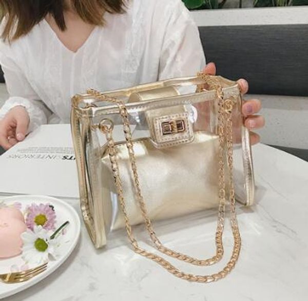 

2020 summer fashion new handbag pvc transparent women bag holographic square phone bag chain shoulder