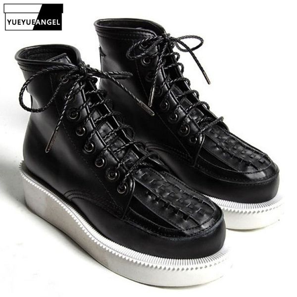 

fashion men genuine leather boots autumn work ankle boots shoes 2020 new designer man lace up sewing casual shoes botas hombre, Black