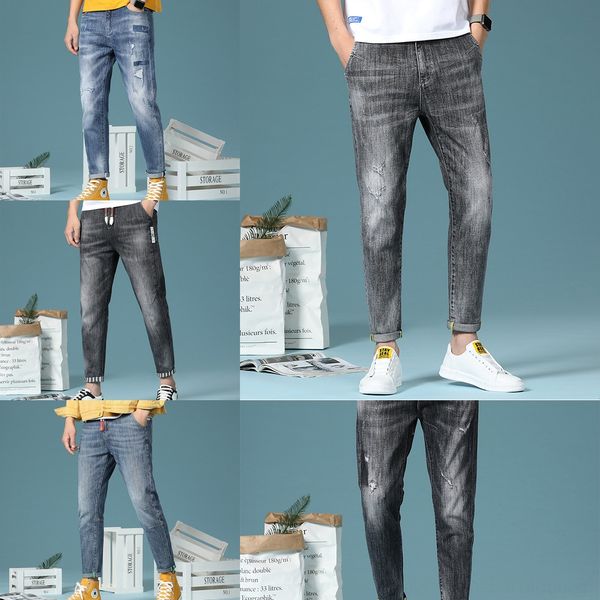 

2020 spring and new jeans men's fit slim fit skinny students all-match trendy all-match jeans nqaoo, Blue