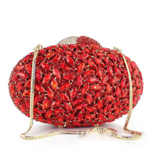 

large red rhinestone crystal wedding purse lady party purse women handbag evening diamond gemstone clutches purses