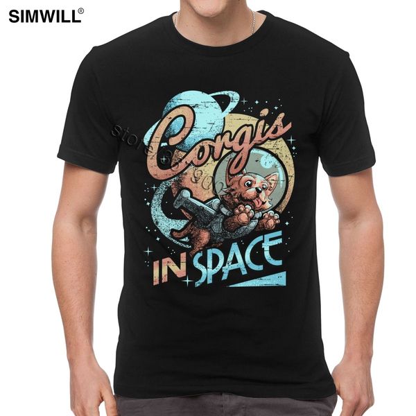 

урожай вельш корги тенниска мужчины уникальный графический домашних собак в космосе футболка с коротким рукавом смешные проблемные лето хлоп