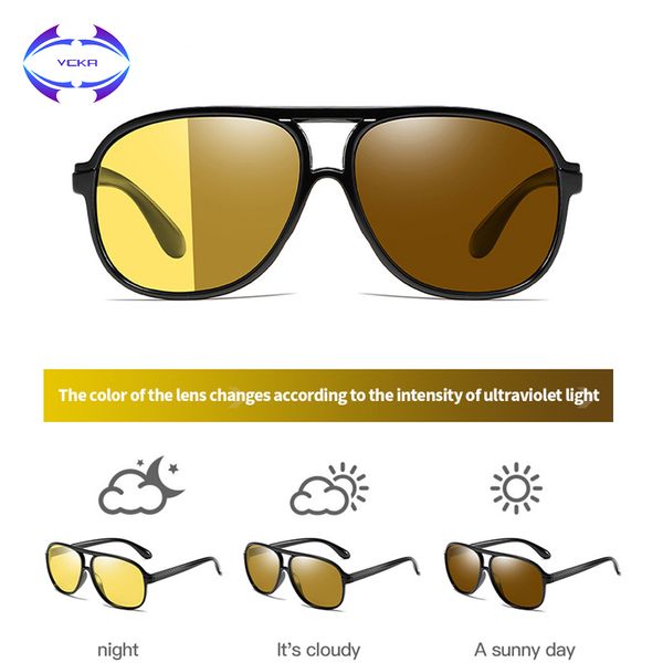 

vcka 2020 pchromic sunglasses women men polarized night vision glasses driving uv400 sun glasses oculos de solr, White;black