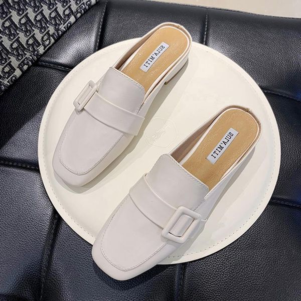 

new fashion square toe mules slippers women spring summer lazy slippers low heels sandals slides holiday shoes size 35-40 b229, Black