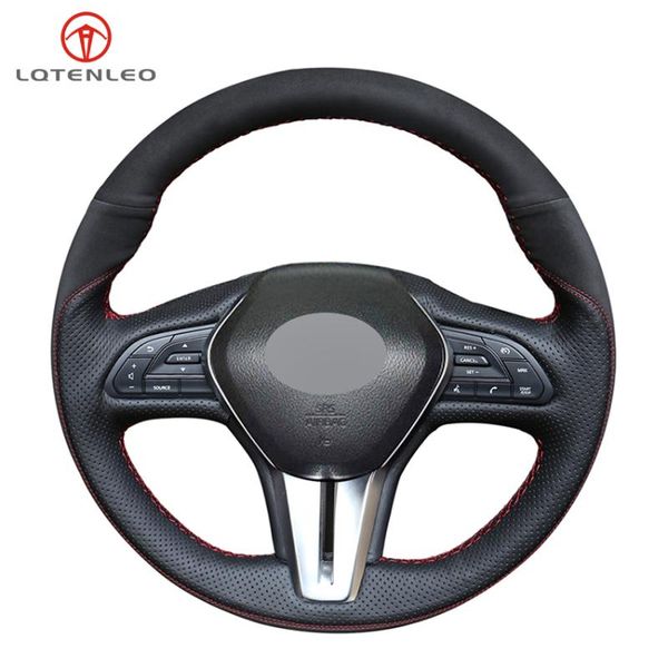 

lqtenleo black suede diy hand-stitched car steering wheel cover for infiniti q50 2020-2020 q60 2020-2020 qx50