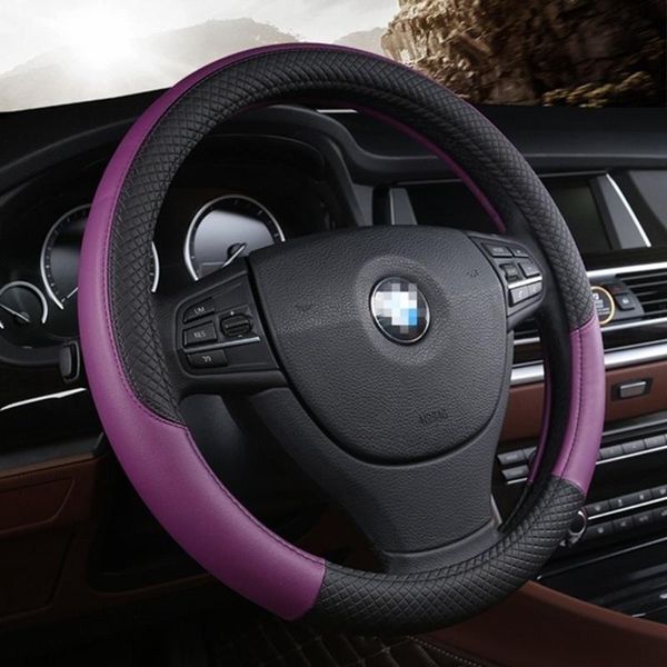 

multi-color pu leather universal auto car steering wheel cover 15 inch 38cm purpl