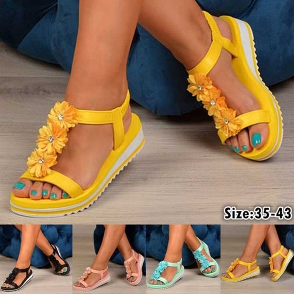 

summer shoes woman sandals elastic ankle strap flat sandalias mujer 2020 flowers gladiator beach sandals ladies flip flops, Black