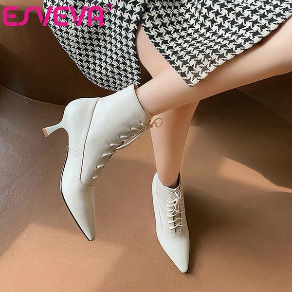 

esveva 2021 elegant pointed toe thin high heel pu leather ankle boots women boots shoes black size 34-39