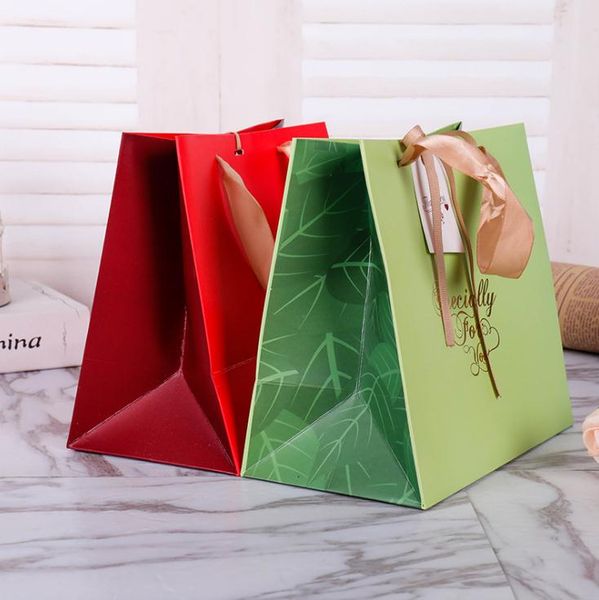 

gift wrap paper bags with ribbon and thank you card candy presents packing bag handles for christmas wedding party sn3328