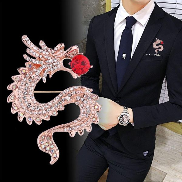 

pins, brooches high-grade trendy dragon animal gold crystal rhinestone men's suit lapel pin christmas gifts wedding dress accessories, Gray