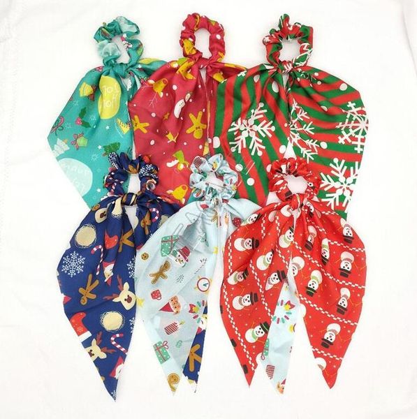 

girls christmas snow hair ribbons elastic ring hair bands designers ponytail holder stretchy girls scrunchies hairbands accessories d82010, Slivery;white