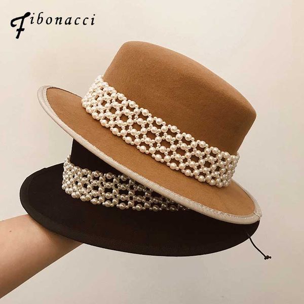 

fibonacci quality autumn winter fedora hats for women men wool 100% pearl felt hat 2020 new flat accessory cap, Blue;gray