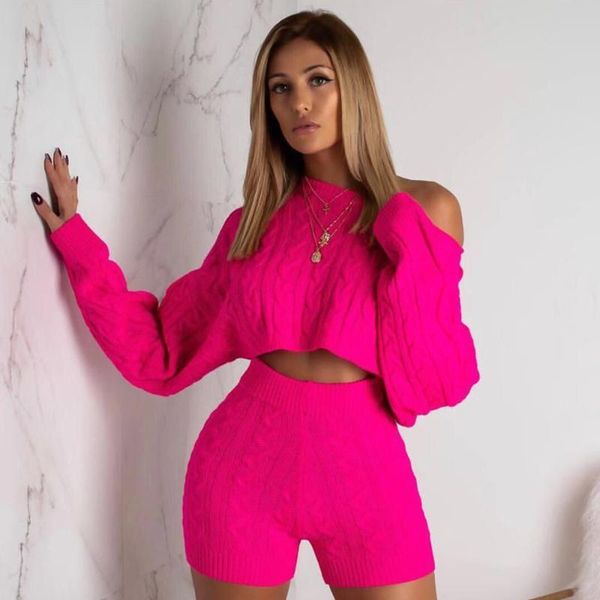 

fashion women two pieces set knitwear knitted sweater and shorts sets fashion jumpsuit elegant solid color playsuit, Gray