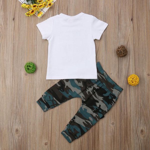 

toddler baby boys summer short sleeve cotton clothes set white letter +camouflage long pants casual outfits