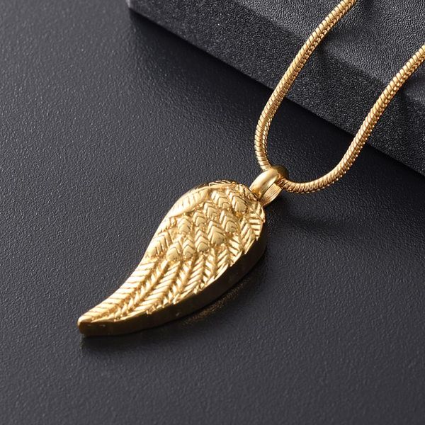 

lkj11731 steel, gold, pink and black color angel feather wing cremation necklace with funnel filler kit ashes keepsake memorial, Silver