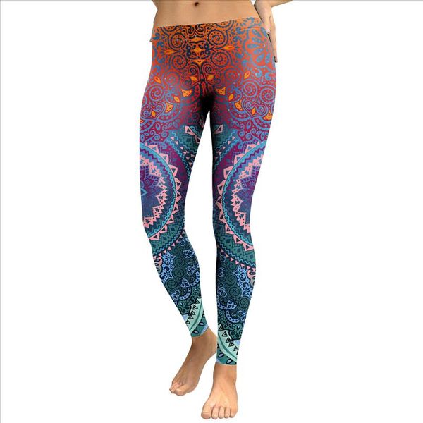 

градиент мандала цветок поножи 3d печати фитнесс гетры высокой талией упругие тонкий леггинсы плюс размер легинсы mujer, Black