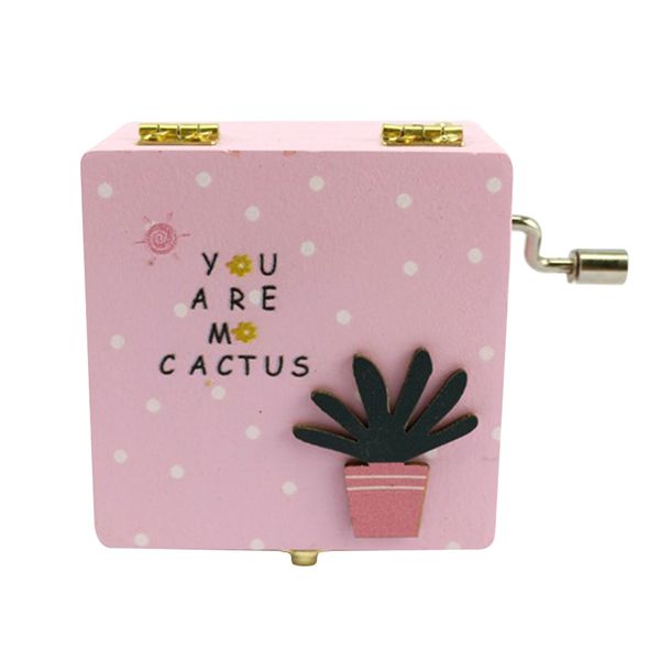 

hand shaking wooden cartoon mini birthday kids cactus printed music box toys