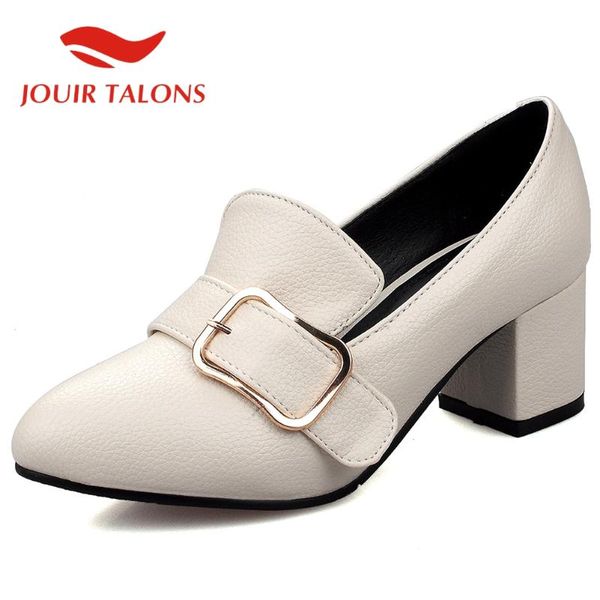 

jouir talons big size 45 elegant round toe buckle straps slip-on women shoes casual square thick heels autumn pumps, Black